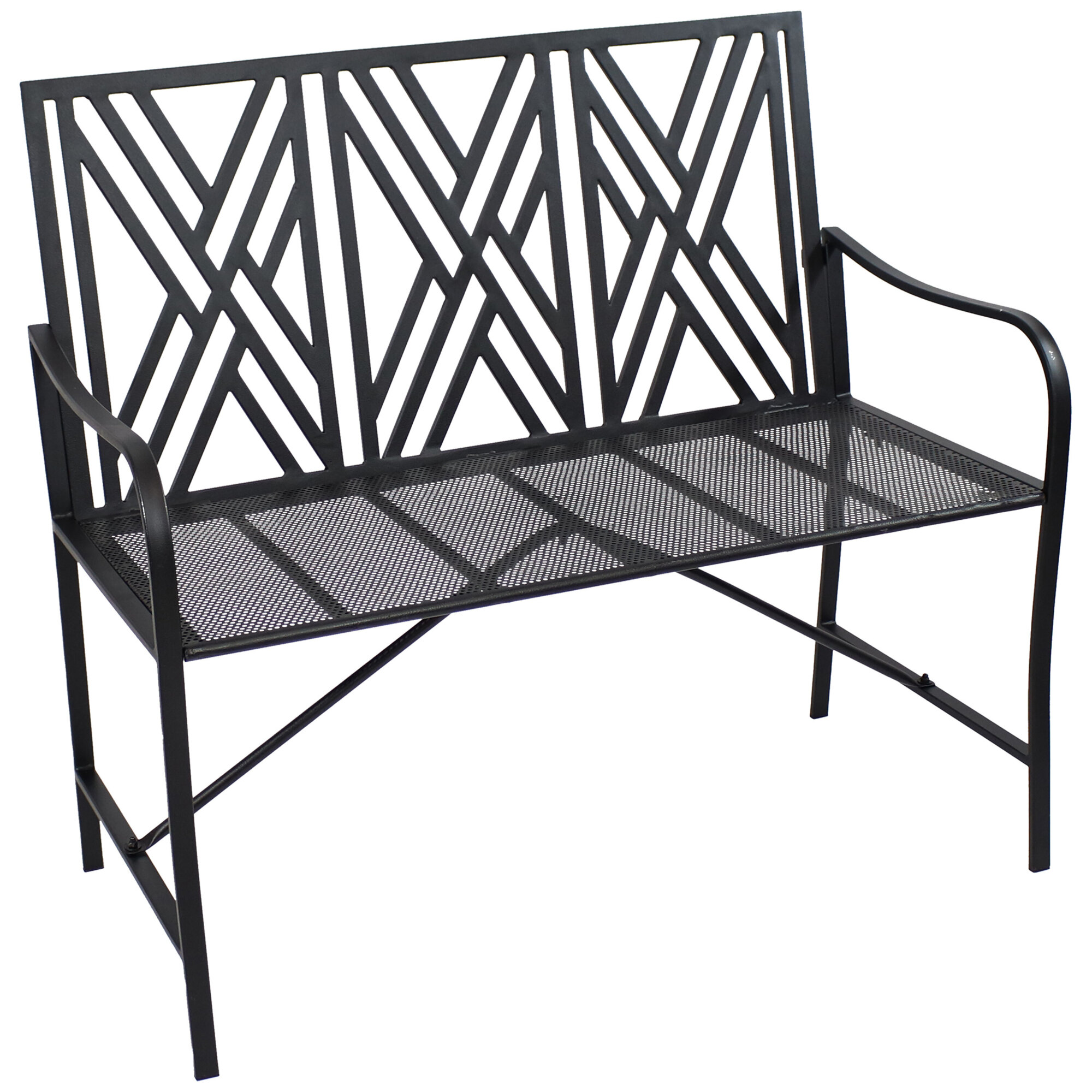 Sunnydaze Decor, Geometric Lattice Iron Patio Bench, Primary Color Black, Material Iron, Width 42 in, Model# CFT-727